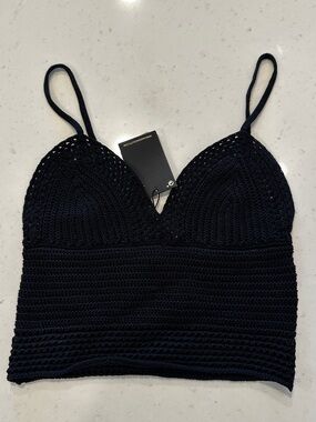 NWT Massimo Dutti Knit Tank Top Small Black Crochet Crop Sleeveless Viral